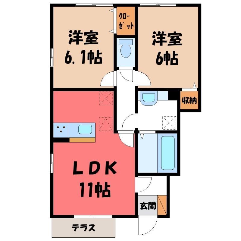 ブライトガーデン B(2LDK/1階)の間取り写真