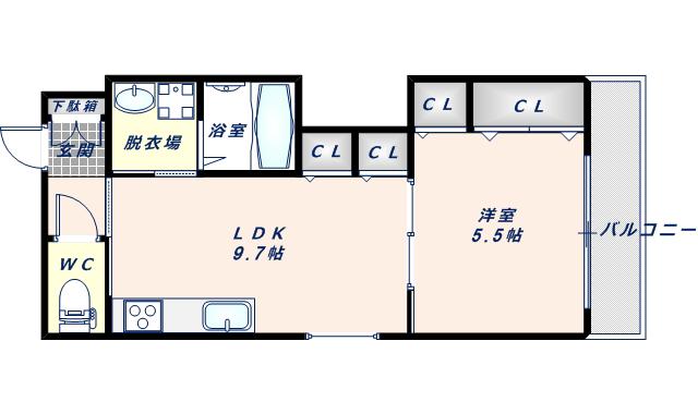 インテンス小路東(1LDK/3階)の間取り写真
