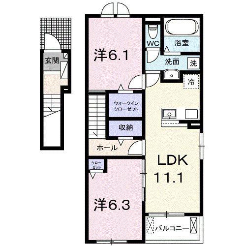 ヴィラ ノーチェ(2LDK/2階)の間取り写真