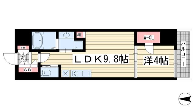 ブエナビスタ神戸三宮(1LDK/11階)の間取り写真