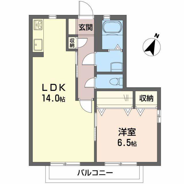 プログレスB棟(1LDK/2階)の間取り写真