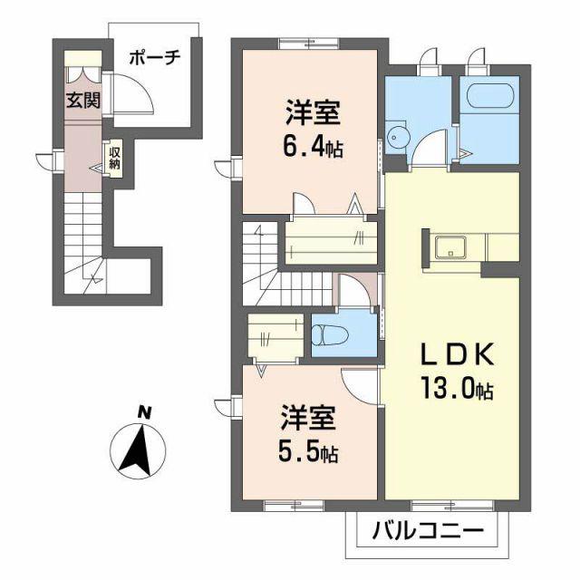 グリナージュガーデンN(2LDK/2階)の間取り写真
