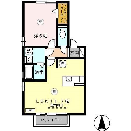 プラムD(1LDK/2階)の間取り写真