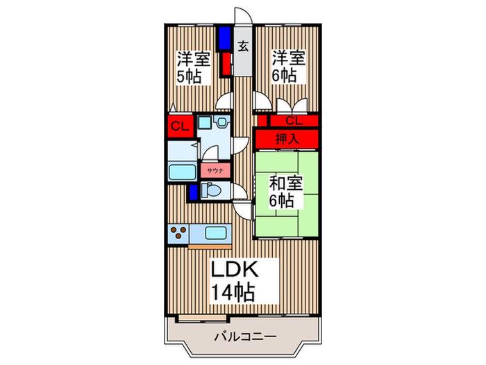 キャッスル北の台(3LDK/4階)の間取り写真