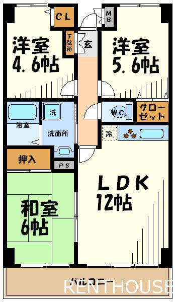 グリーンビレッジ タナカ(3LDK/2階)の間取り写真