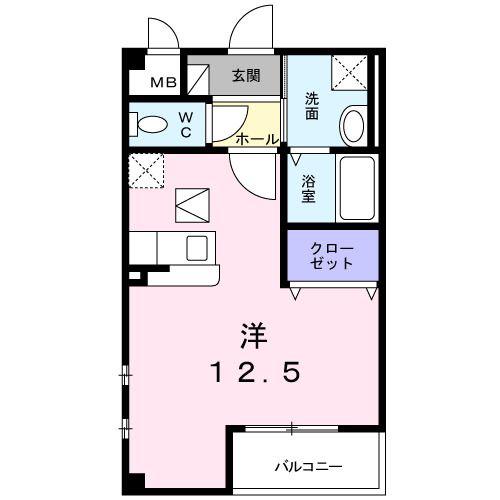 ライジングサン(ワンルーム/2階)の間取り写真