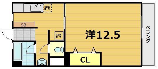 ヤマブハイツ(1DK/3階)の間取り写真