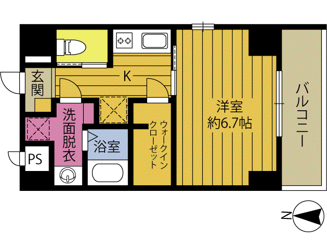 餅ヶ浜マンション(1K/6階)の間取り写真