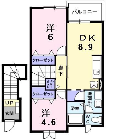 マンダリンダック(2DK/2階)の間取り写真