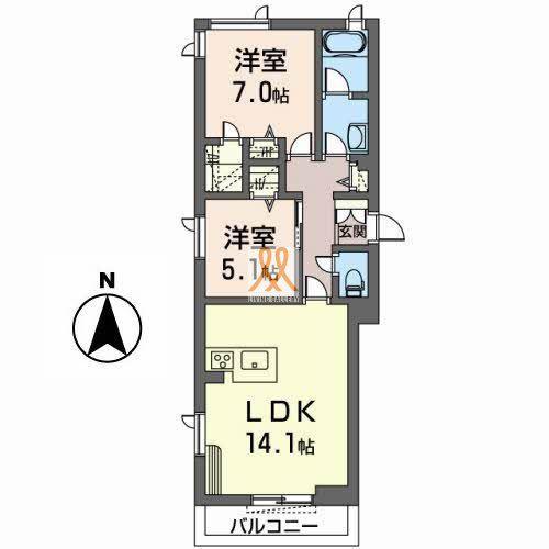 プレミアス長者(2LDK/1階)の間取り写真