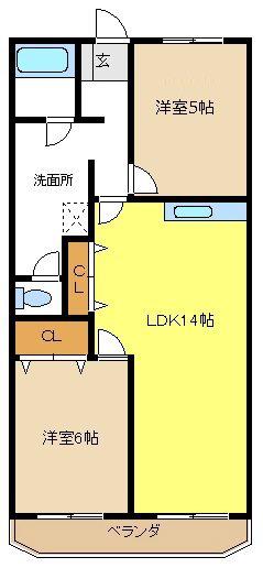 エステート林(2LDK/2階)の間取り写真
