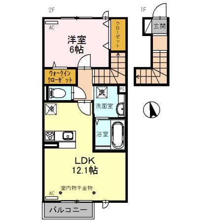 ルミエール・エヴァー(1LDK/2階)の間取り写真
