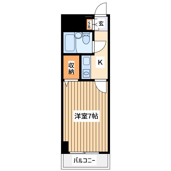 鶴見ハウス(1K/7階)の間取り写真