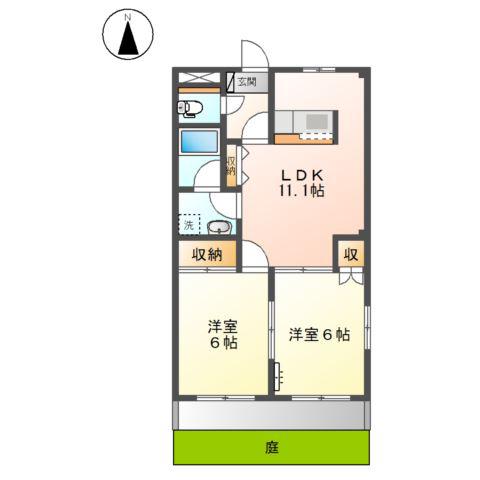 ハロー・21A(2LDK/1階)の間取り写真