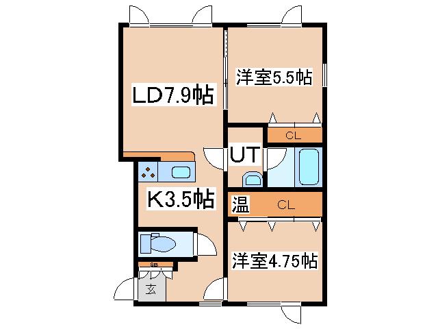 ブルーベリーヒル(2LDK/2階)の間取り写真