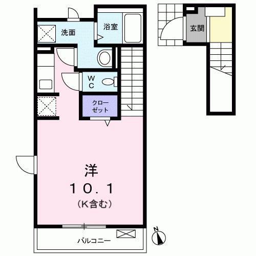 CASA KM(ワンルーム/2階)の間取り写真