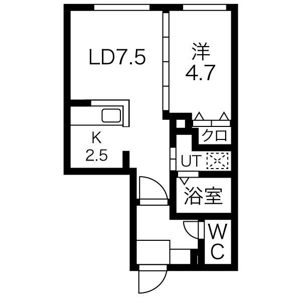 アルファー厚別中央(1LDK/1階)の間取り写真