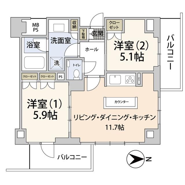 PARK WOOD高森(2LDK/7階)の間取り写真