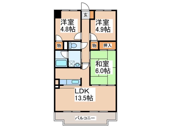 フローラル霧ヶ丘(3LDK/2階)の間取り写真