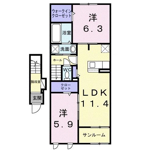 メディオ パーロ B(2LDK/2階)の間取り写真
