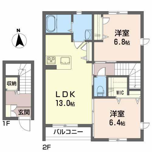 シャーメゾン・ヴィレッタA(2LDK/2階)の間取り写真