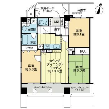 ライオンズマンション三国本町(3LDK/7階)の間取り写真