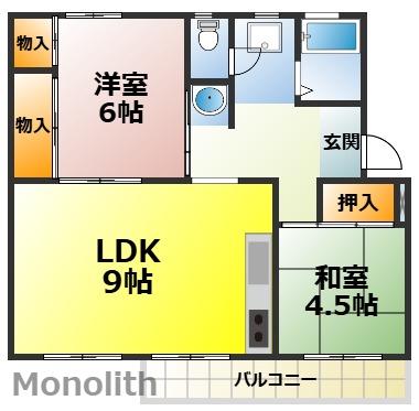 鶴山台34号棟(2LDK/3階)の間取り写真