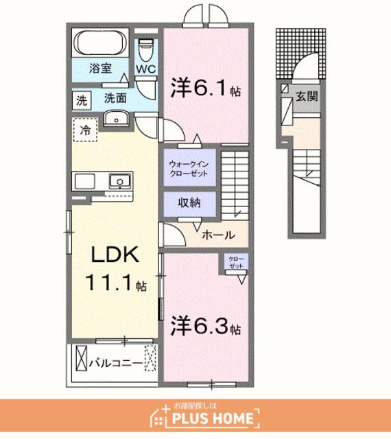 ウエスタン ヴィレッジIII(2LDK/2階)の間取り写真