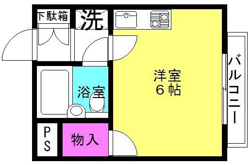 マンション クレール(ワンルーム/2階)の間取り写真