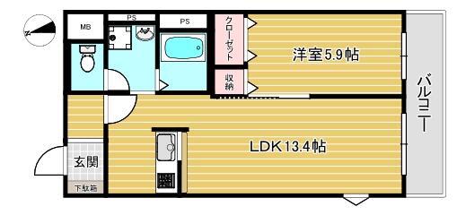 ヴェールメゾンII(1LDK/1階)の間取り写真
