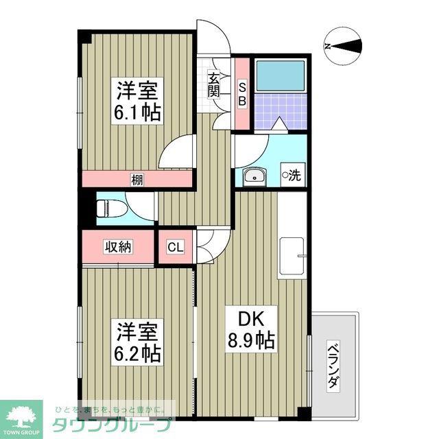 サンウィング稲荷町(2DK/1階)の間取り写真