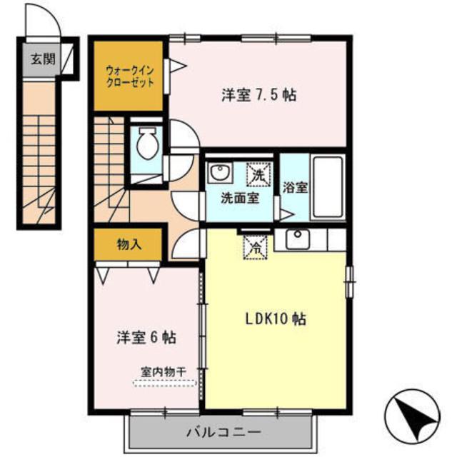 プラムパディーA棟(2LDK/2階)の間取り写真