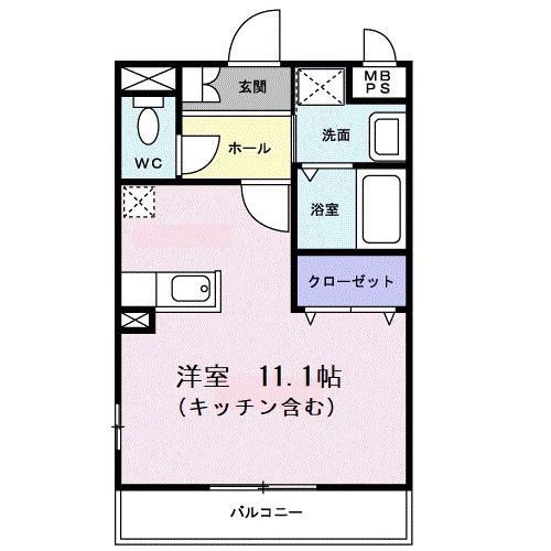 ヴィラ・エメラルド(ワンルーム/2階)の間取り写真