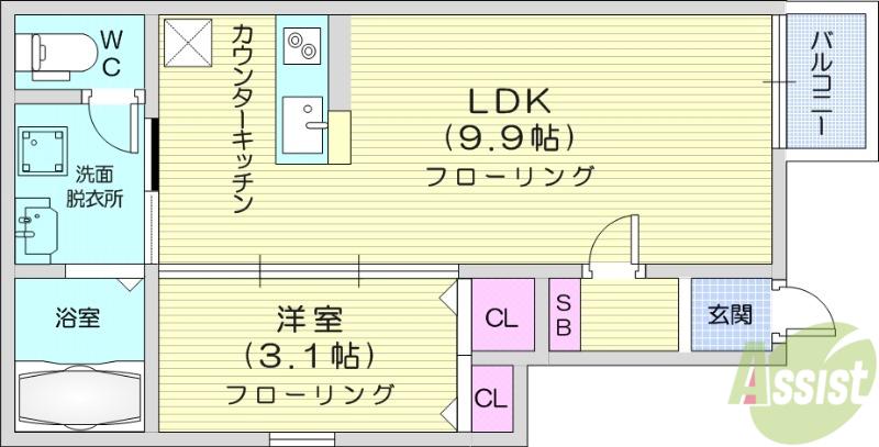 AIN MINAMISENDAI(1LDK/1階)の間取り写真