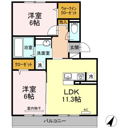 レグルス C棟(2LDK/2階)の間取り写真