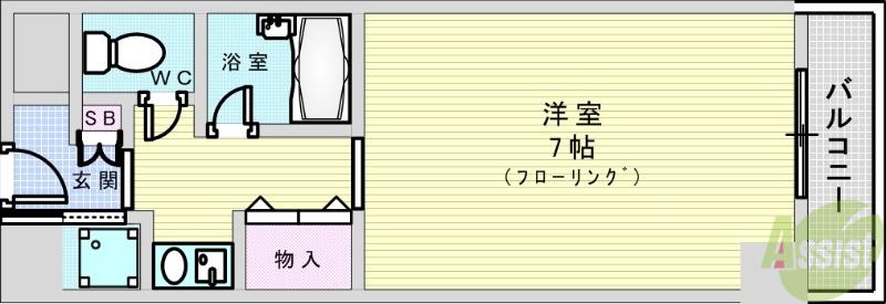 グランボア(ワンルーム/4階)の間取り写真