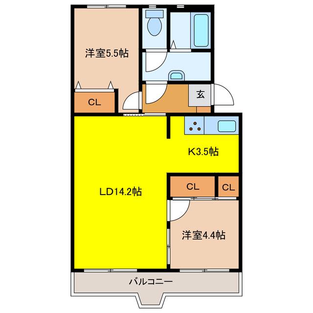 アルカディアマンション(2LDK/1階)の間取り写真