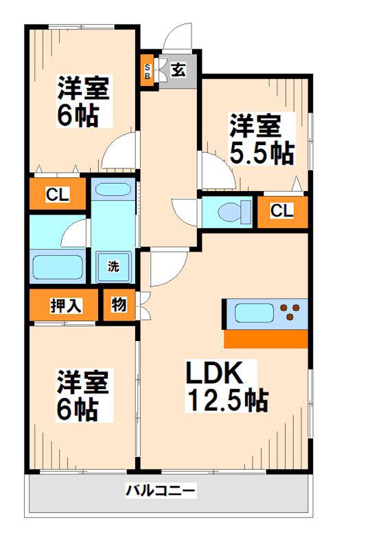 サンヴェール調布(3LDK/1階)の間取り写真