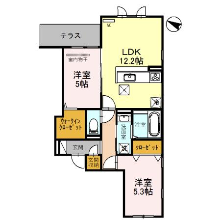 猪名寺CONTINENTE(2LDK/1階)の間取り写真