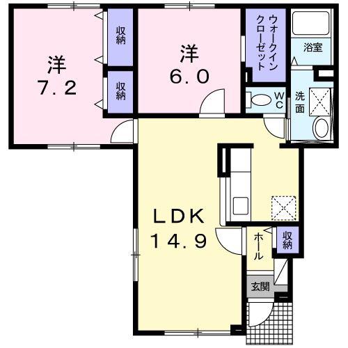 グランフォートキクチ(2LDK/1階)の間取り写真