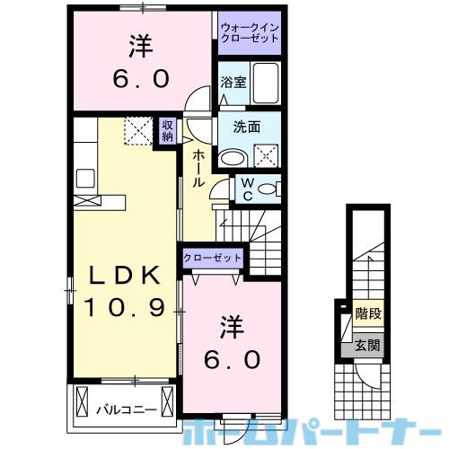 スマイリー鴨島 B(2LDK/2階)の間取り写真