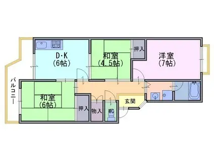 第二藤田マンション(3DK/5階)の間取り写真