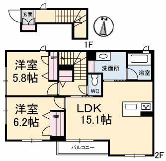 リラフォート東手城II(2LDK/2階)の間取り写真