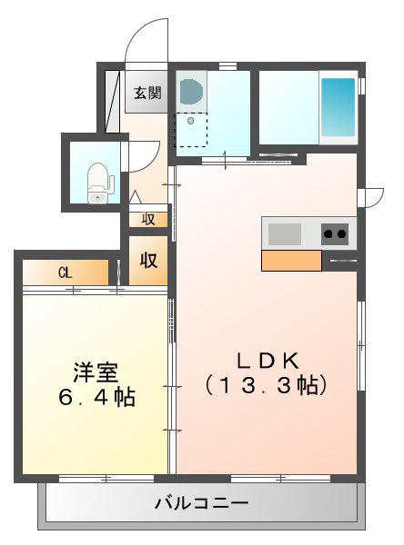トルトゥーガA(1LDK/1階)の間取り写真