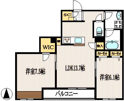 ホクレア府中(2LDK/2階)の間取り写真