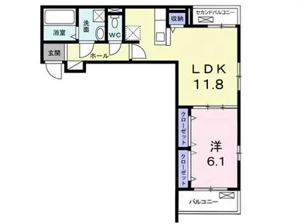 ラフィネ ドゥ(1LDK/2階)の間取り写真