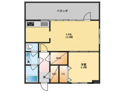 レジデント京泊(1LDK/1階)の間取り写真