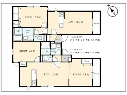 GRANDIR新小岩(2LDK/2階)の間取り写真