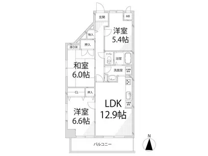 キャッスルコート東辻井(3LDK/9階)の間取り写真
