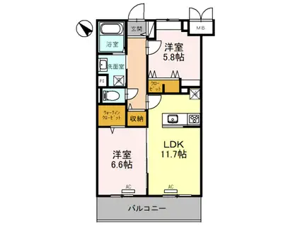 石田シティ新都心(2LDK/3階)の間取り写真